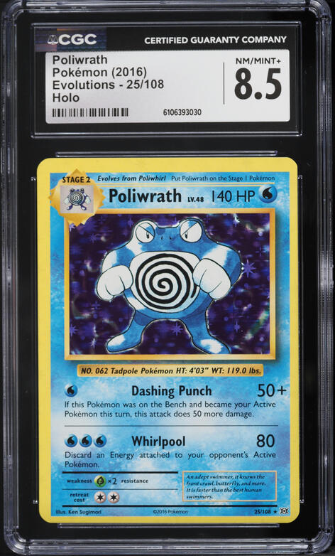 2016 Pokemon XY Evolutions Holo Poliwrath #25 CGC 8.5 NM-MT+