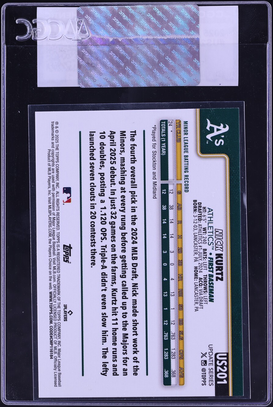2025 Topps Update Nick Kurtz ROOKIE #US201 CGC AUTH
