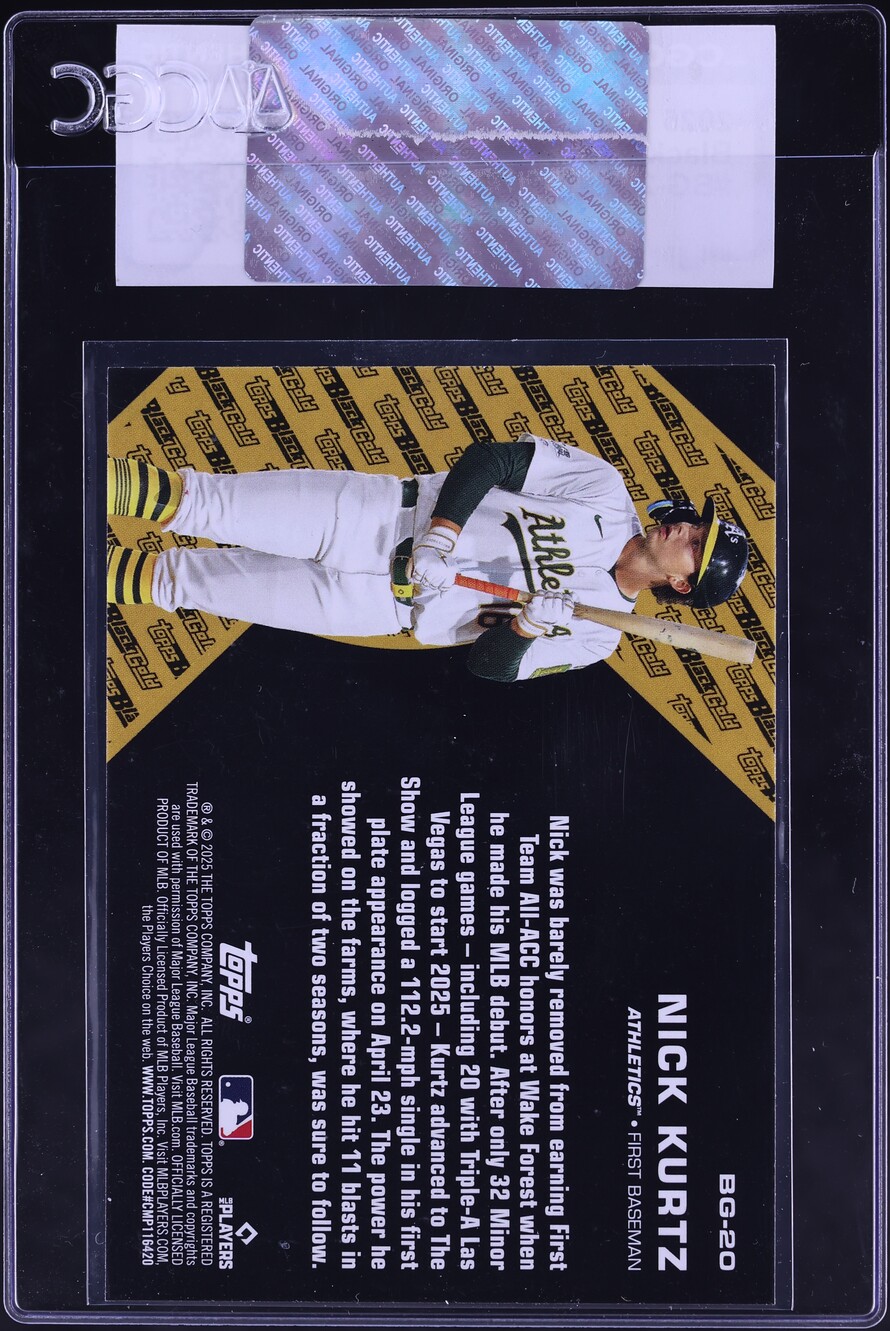 2025 Topps Update Black Gold Nick Kurtz ROOKIE #BG-20 CGC AUTH