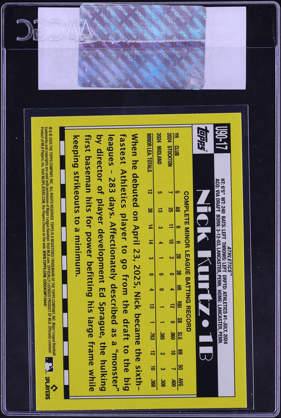 2025 Topps Update '90 Nick Kurtz ROOKIE #U90-17 CGC AUTH