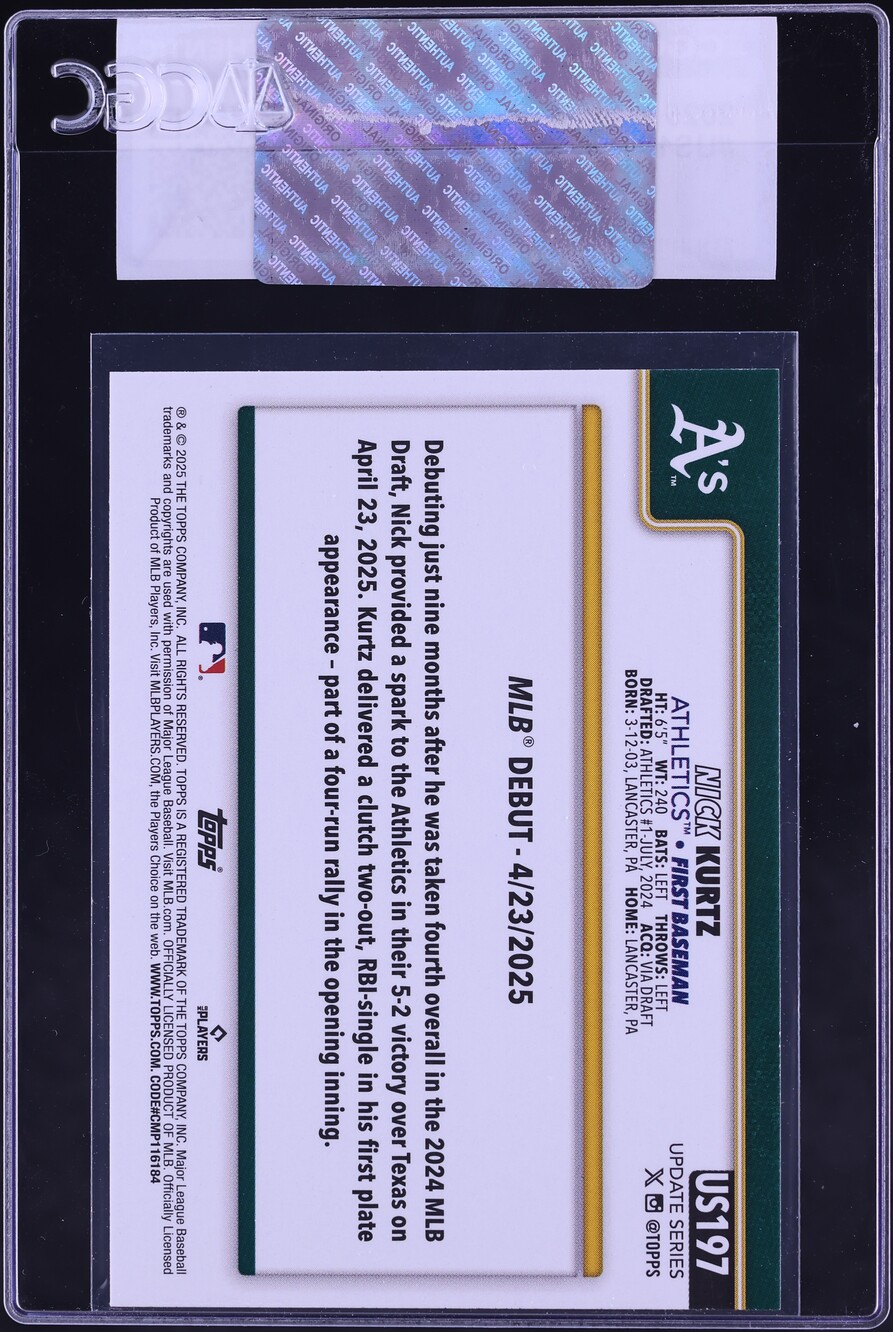 2025 Topps Update Nick Kurtz ROOKIE #US197 CGC AUTH