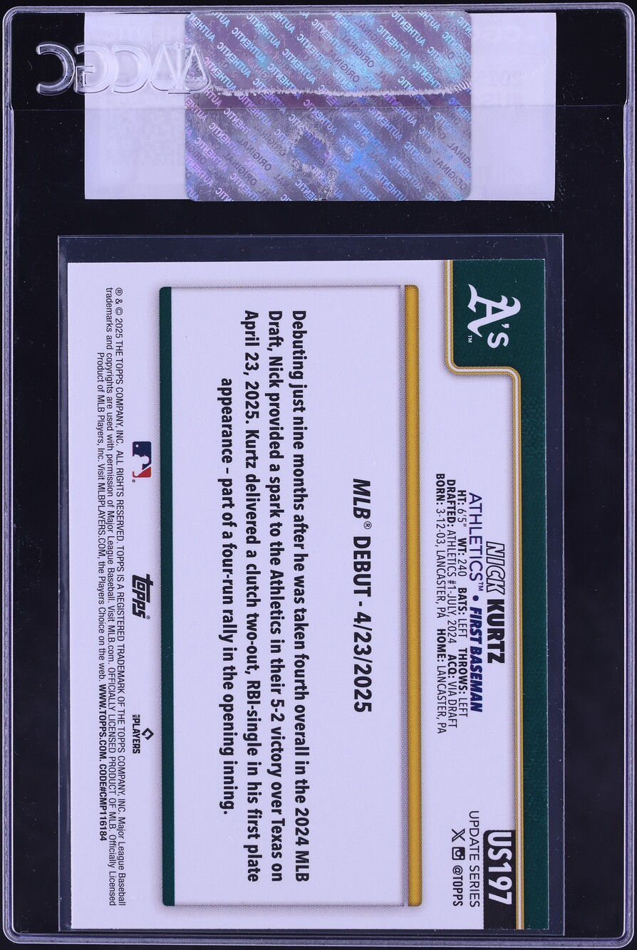 2025 Topps Update Nick Kurtz ROOKIE #US197 CGC AUTH
