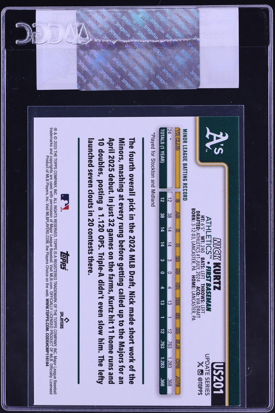 2025 Topps Update Nick Kurtz ROOKIE #US201 CGC AUTH