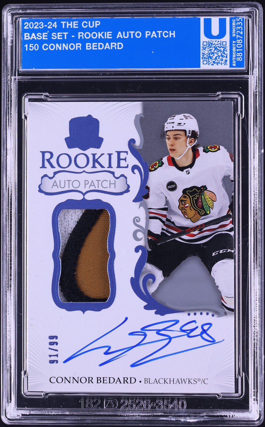 2023 Upper Deck The Cup Connor Bedard ROOKIE PATCH AUTO /99 #150