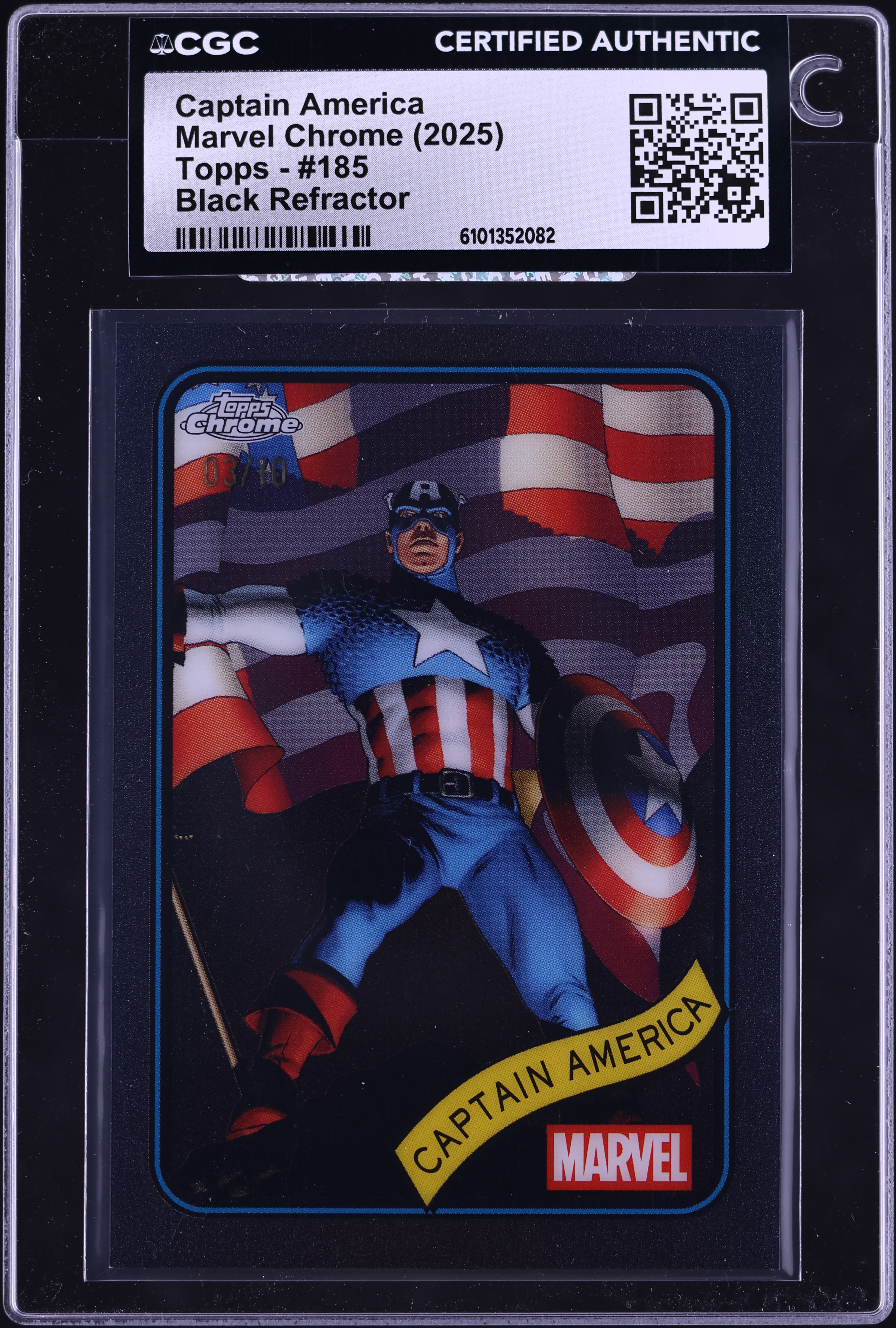 2025 Topps Marvel Chrome Black Refractor Captain America /10 #185