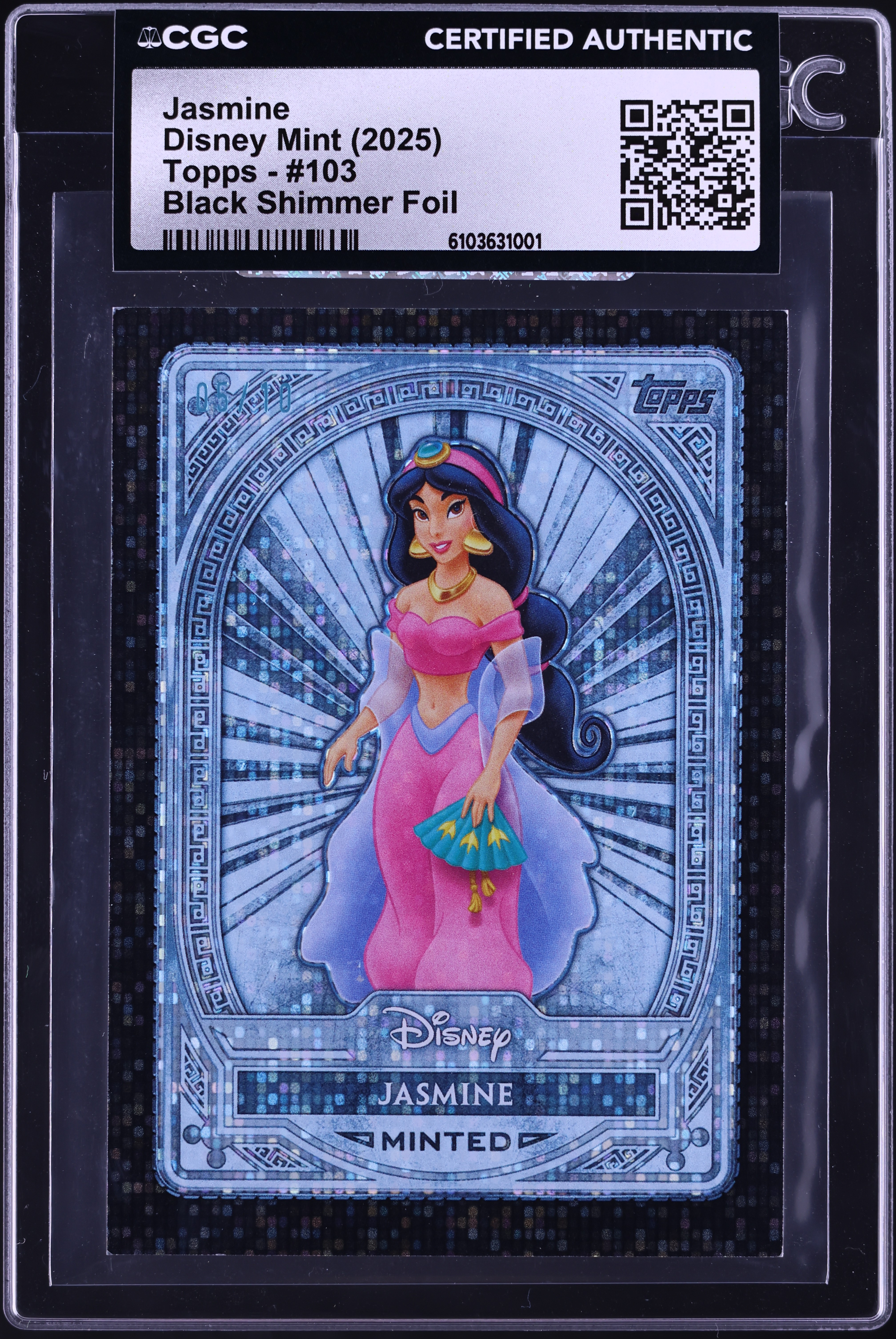 2025 Disney Mint Black Shimmer Foil Jasmine #103 CGC AUTH on