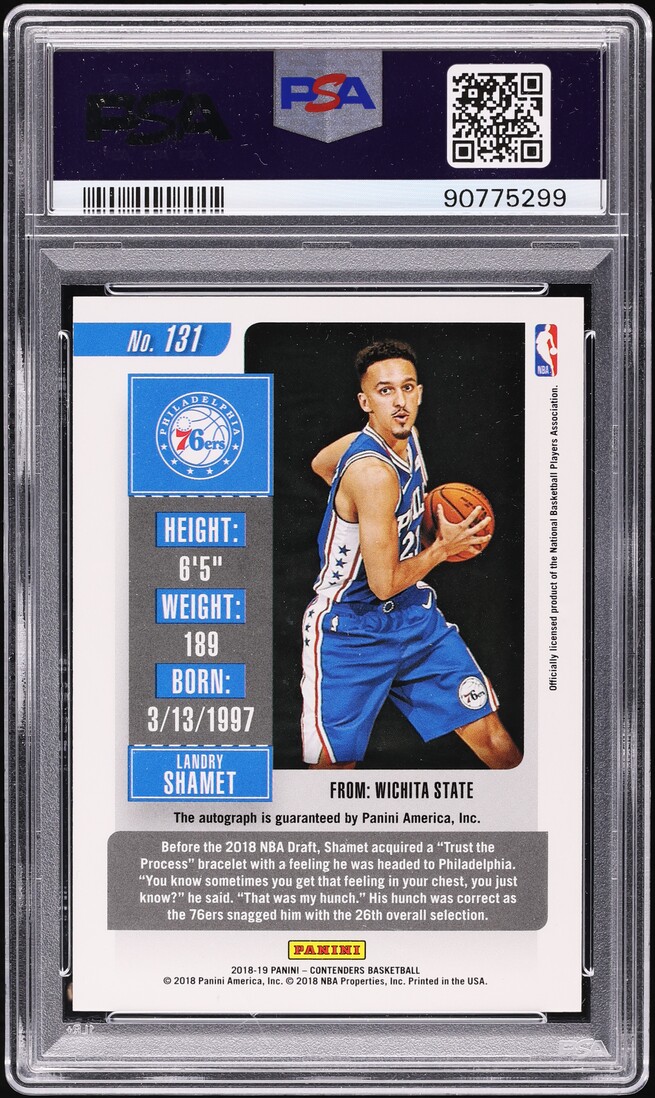 2018 Panini Contenders Championship Ticket Landry Shamet ROOKIE AUTO 1/1 #131 PSA 10 GEM MINT