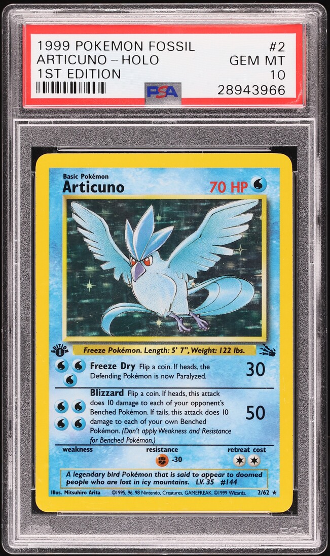 1999 Pokemon Fossil 1st Edition Holo Articuno #2 PSA 10 GEM MINT