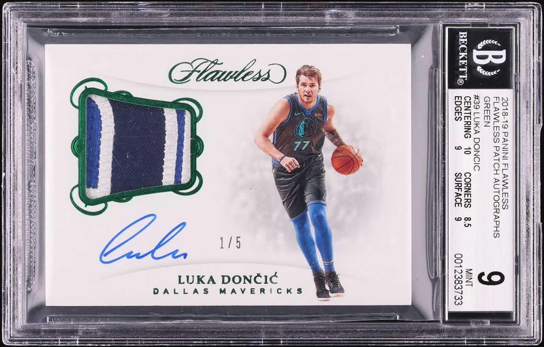 2018 Panini Flawless Green Luka Doncic PATCH AUTO 1/5 #39 BGS 9 MINT