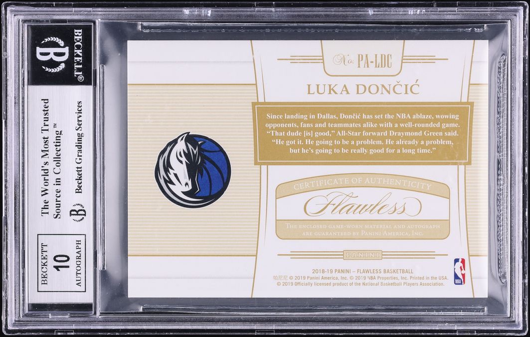 2018 Panini Flawless Green Luka Doncic PATCH AUTO 1/5 #39 BGS 9 MINT