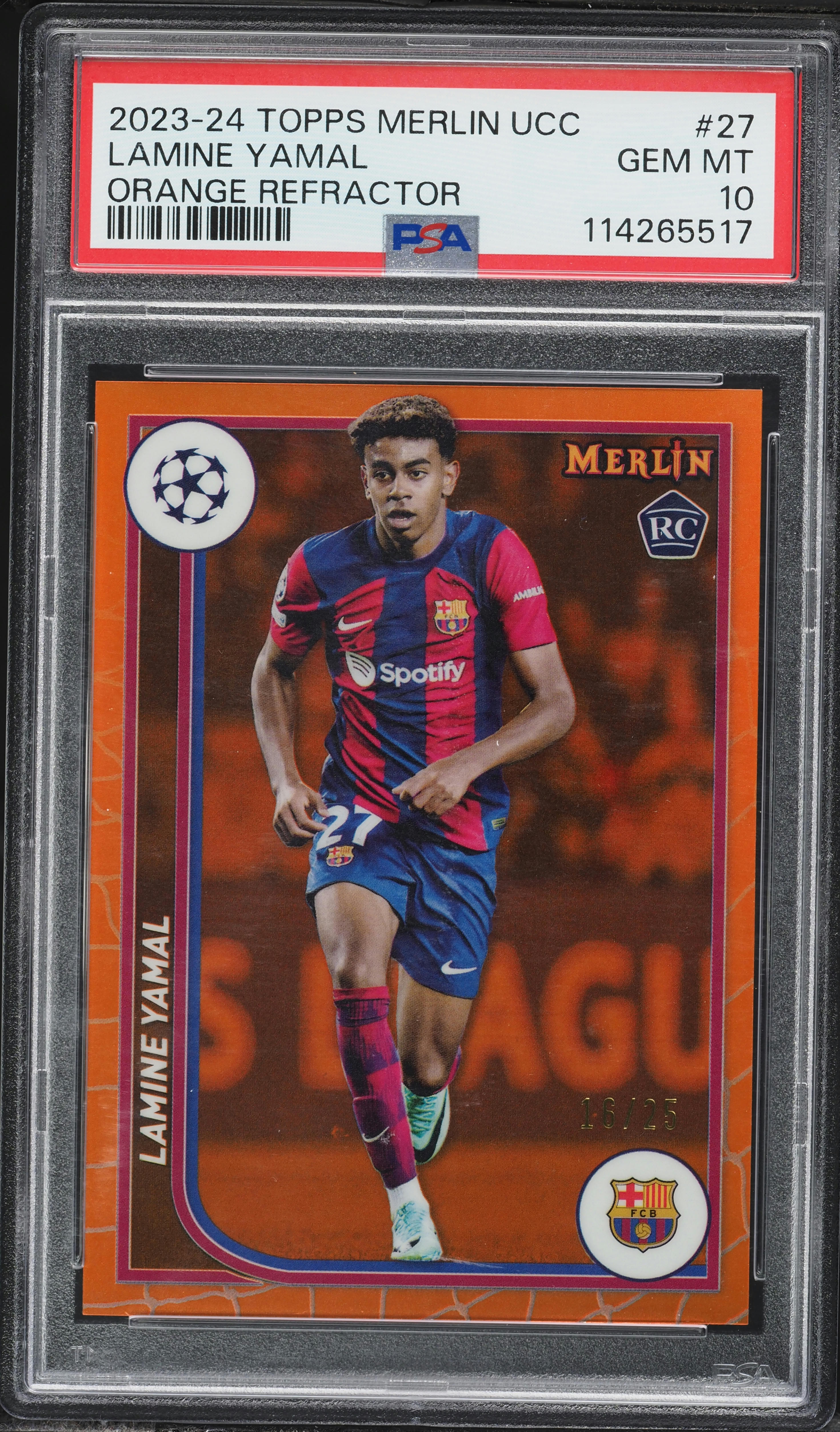 2023 Topps Merlin UEFA Orange Refractor Lamine Yamal ROOKIE /25 