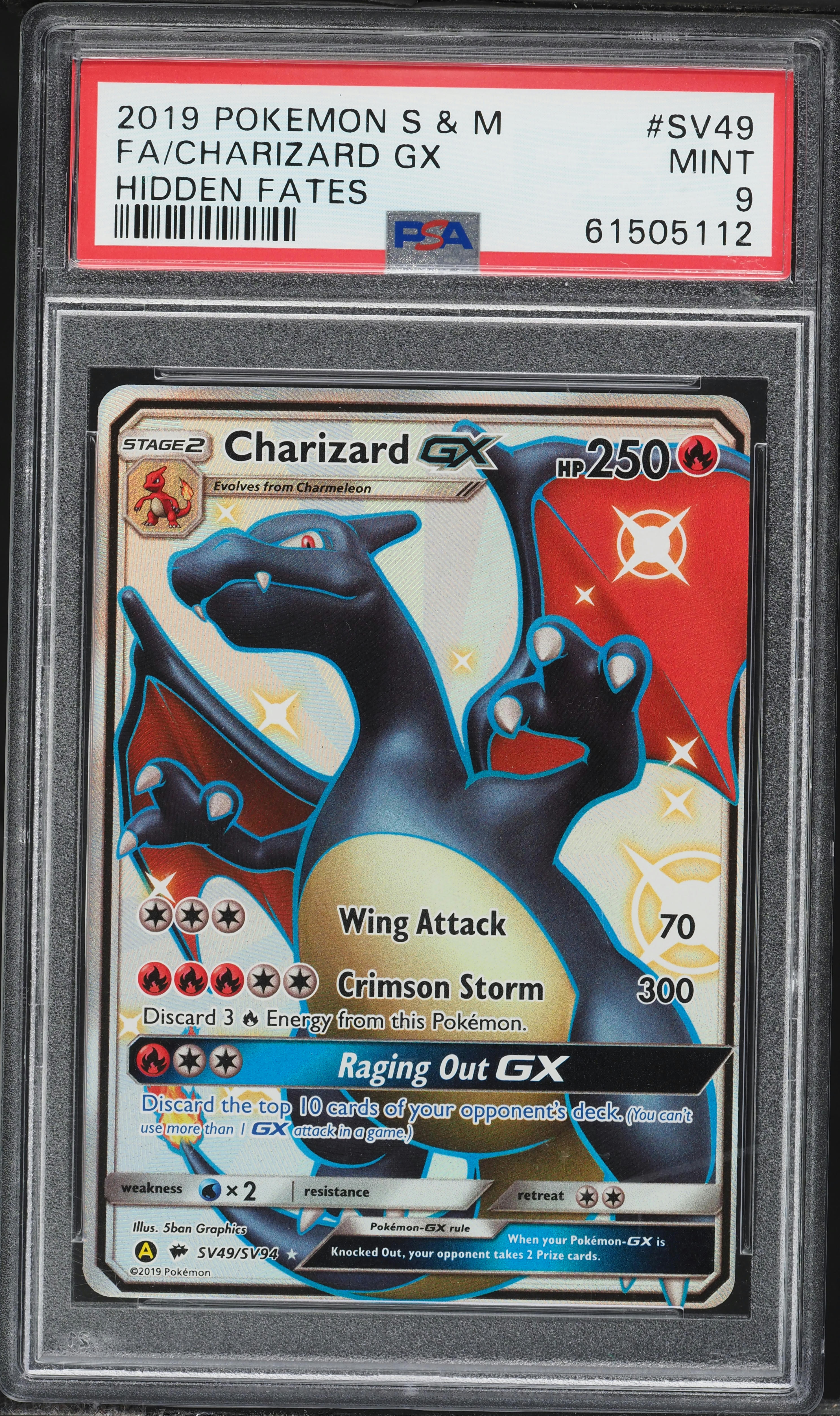 2019 Pokemon Sun & Moon Hidden Fates Full Art Shiny Charizard GX