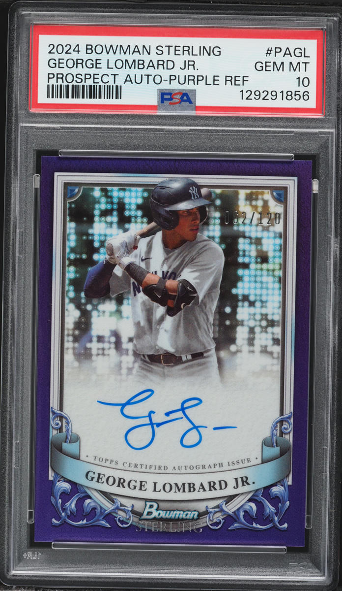 2024 Bowman Sterling Purple Refractor George Lombard Jr. PROSPECT AUTO /120#PA-GL PSA 10 GEM