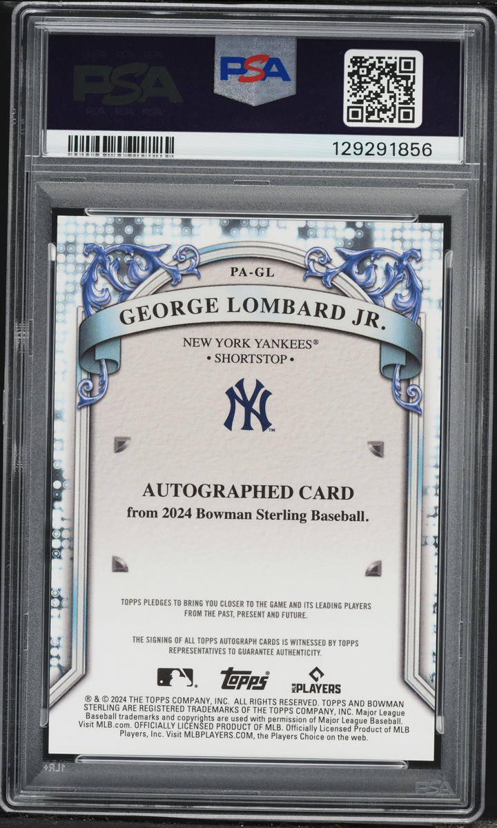 2024 Bowman Sterling Purple Refractor George Lombard Jr. PROSPECT AUTO /120#PA-GL PSA 10 GEM