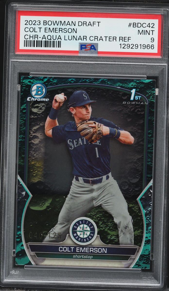2023 Bowman Chrome Draft Aqua Lunar Crater Ref Colt Emerson PROSPECT /125 #BDC-42 PSA 9 MINT