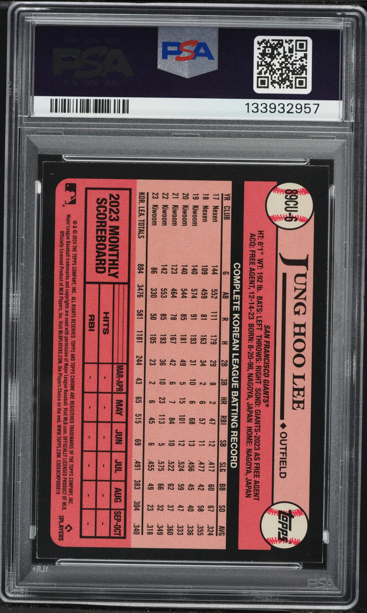 2024 Topps Chrome Update '89 Gold Refractor Jung Hoo Lee ROOKIE /50 #6 PSA 9 MINT