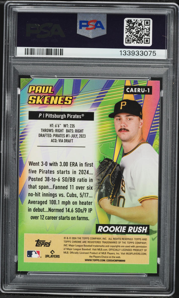 2024 Topps Chrome Update All-Etch Rush Green Refractor Paul Skenes ROOKIE /99 #1 PSA 10 GEM