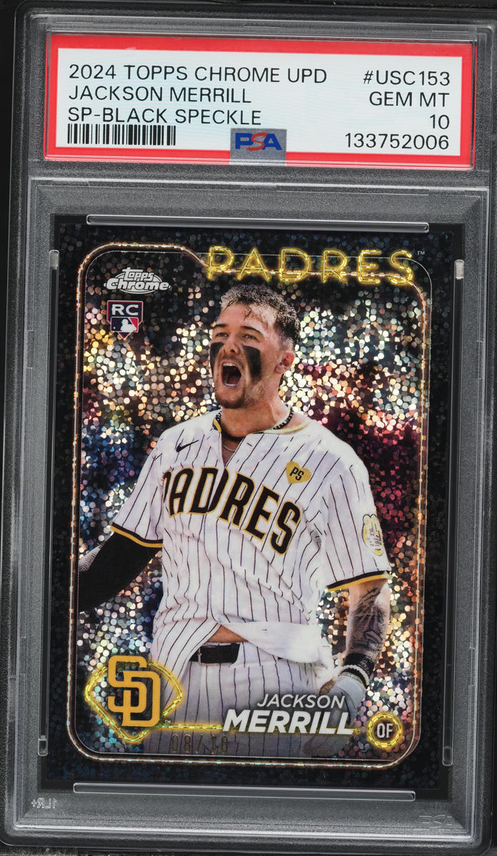 2024 Topps Chrome Update Black Speckle Jackson Merrill ROOKIE /10 PSA 10 GEM MINT