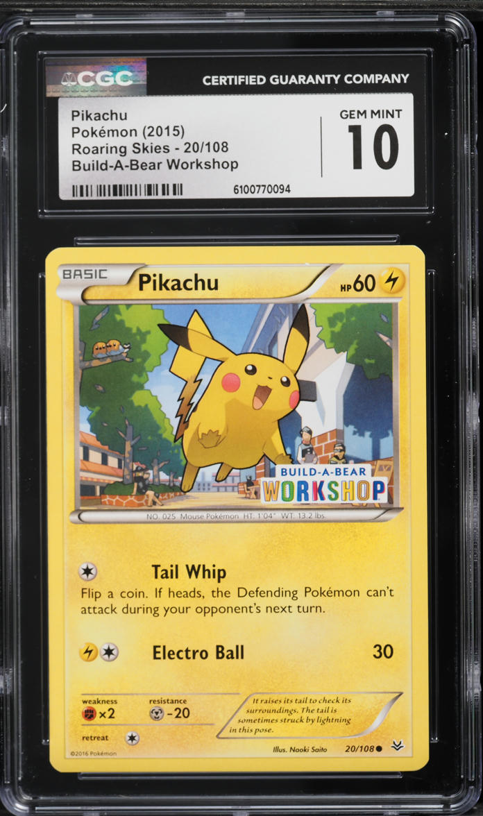 2015 Pokemon XY Roaring Skies Build-A-Bear Workshop Pikachu #20 CGC 10 GEM MINT