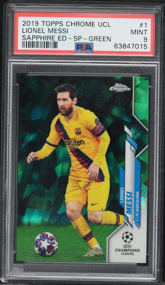 2019 Topps Chrome UEFA Sapphire Edition Green Lionel Messi SP /75 #1 PSA 9 MINT
