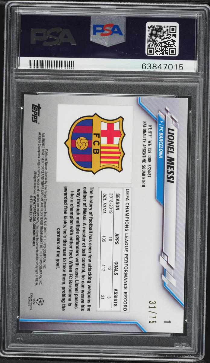 2019 Topps Chrome UEFA Sapphire Edition Green Lionel Messi SP /75 #1 PSA 9 MINT
