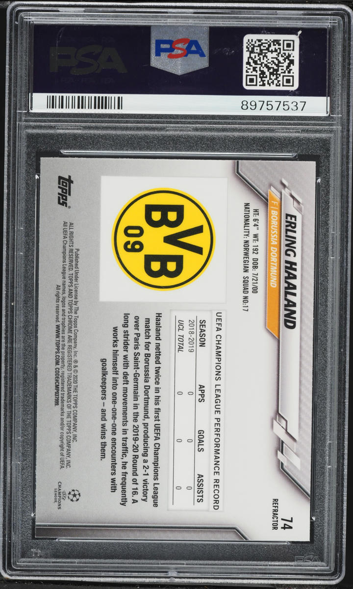 2019 Topps Chrome UEFA Refractor Erling Haaland ROOKIE #74 PSA 10 GEM MINT