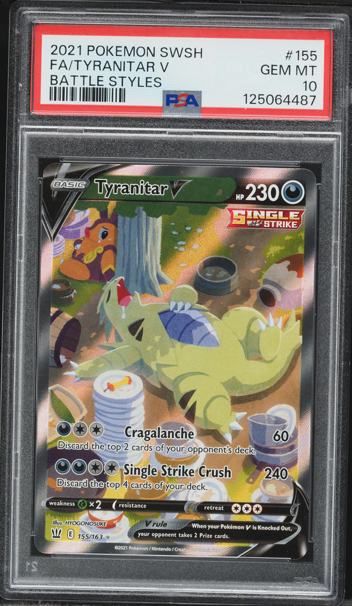 2021 Pokemon Sword & Shield Battle Styles Alt Art Tyranitar V #155 PSA 10 GEM MINT