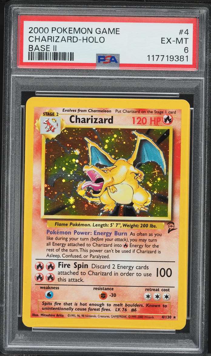 2000 Pokemon Base Set 2 Holo Charizard #4 PSA 6 EXMT