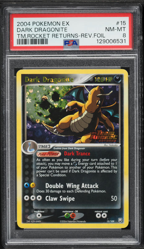 2004 Pokemon Ex Team Rocket Returns Reverse Holo Dark Dragonite #15 PSA 8 NM-MT on Fanatics Collect 2004 Pokemon Ex Team Rocket Returns Reverse Holo Dark Dragonite #15 PSA 8 NM-MT on Fanatics Collect