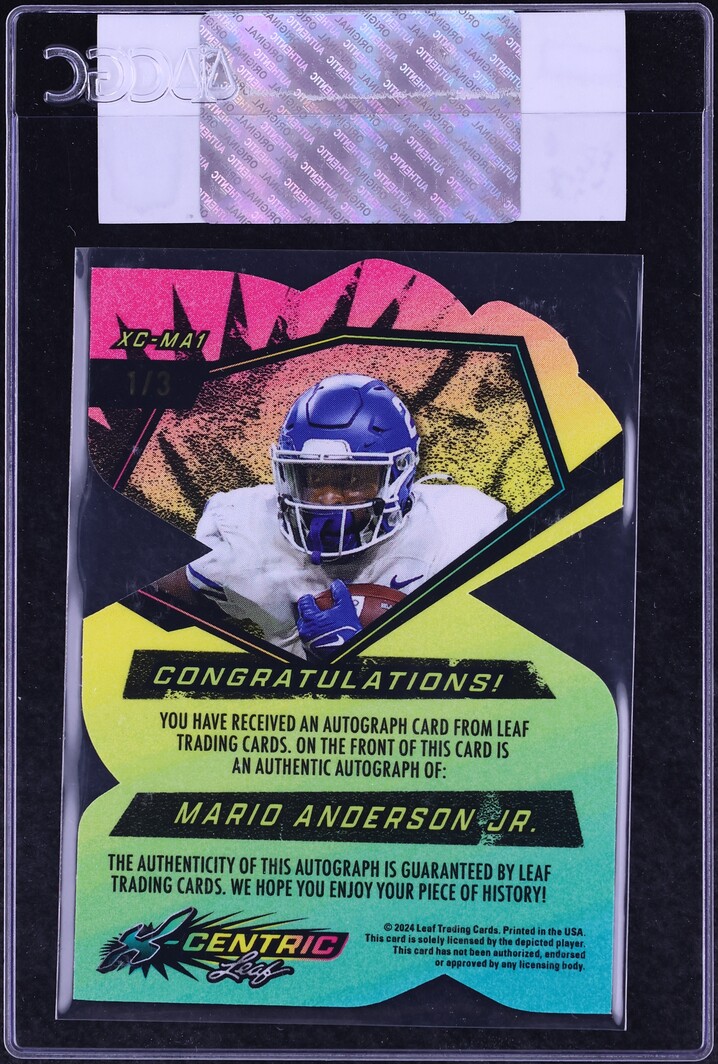 2024 Leaf Eclectic Xcentric Prismatic Tiger Die-Cut Mario Anderson Jr. ROOKIE AUTO 1/3 CGC AUTH