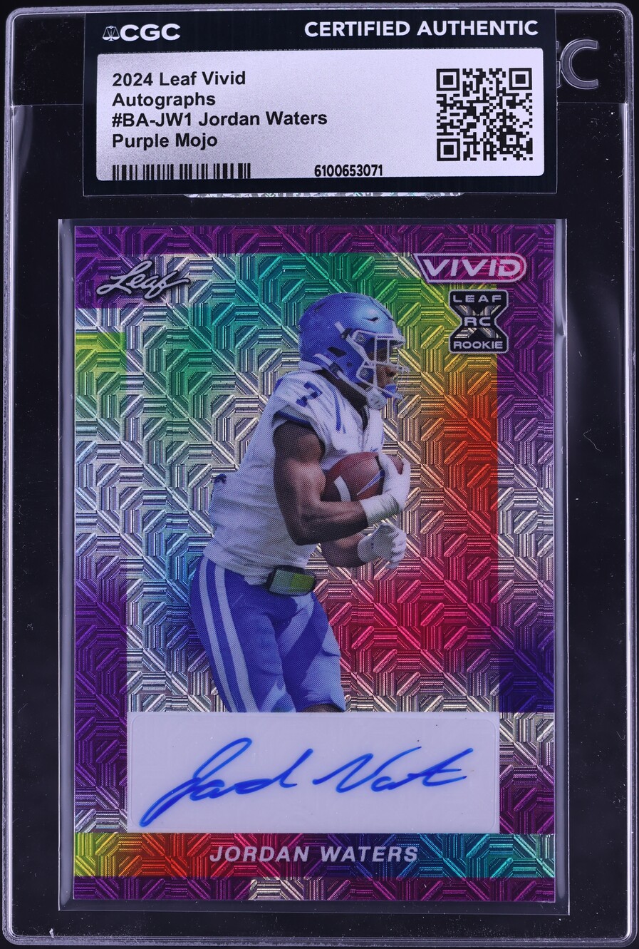2024 Leaf Vivid Purple Mojo Jordan Waters ROOKIE AUTO 1/2 #BA-JW1 CGC AUTH