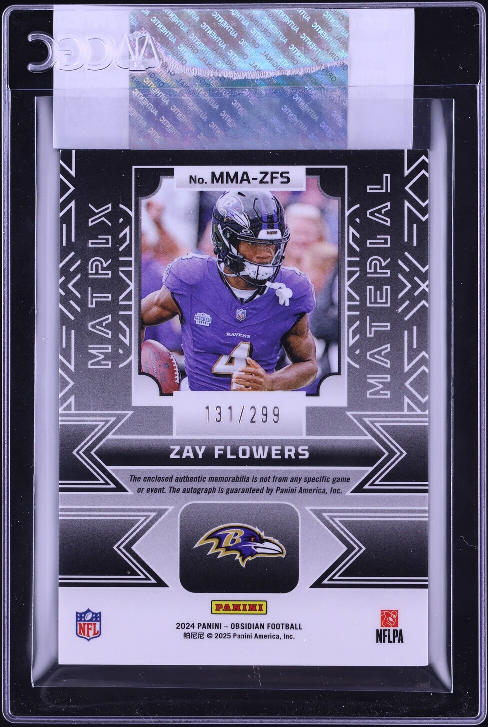 2024 Panini Obsidian Matrix Zay Flowers PATCH AUTO /299 #MMA-ZFS