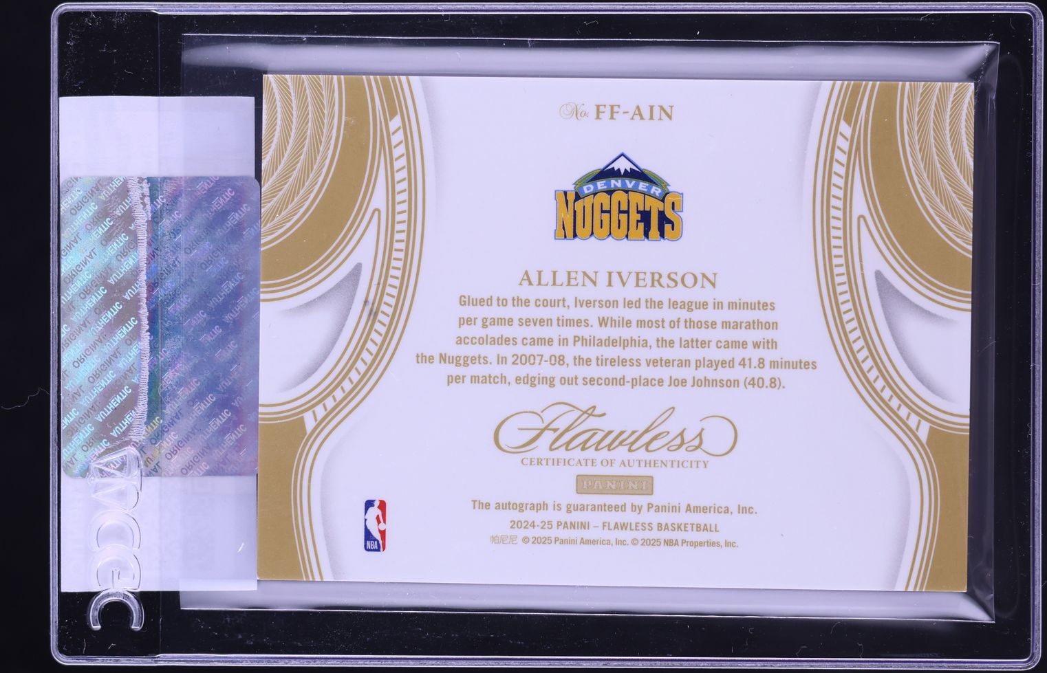 2024 Panini Flawless Finishes Allen Iverson AUTO /25 #FF-AIN CGC AUTH