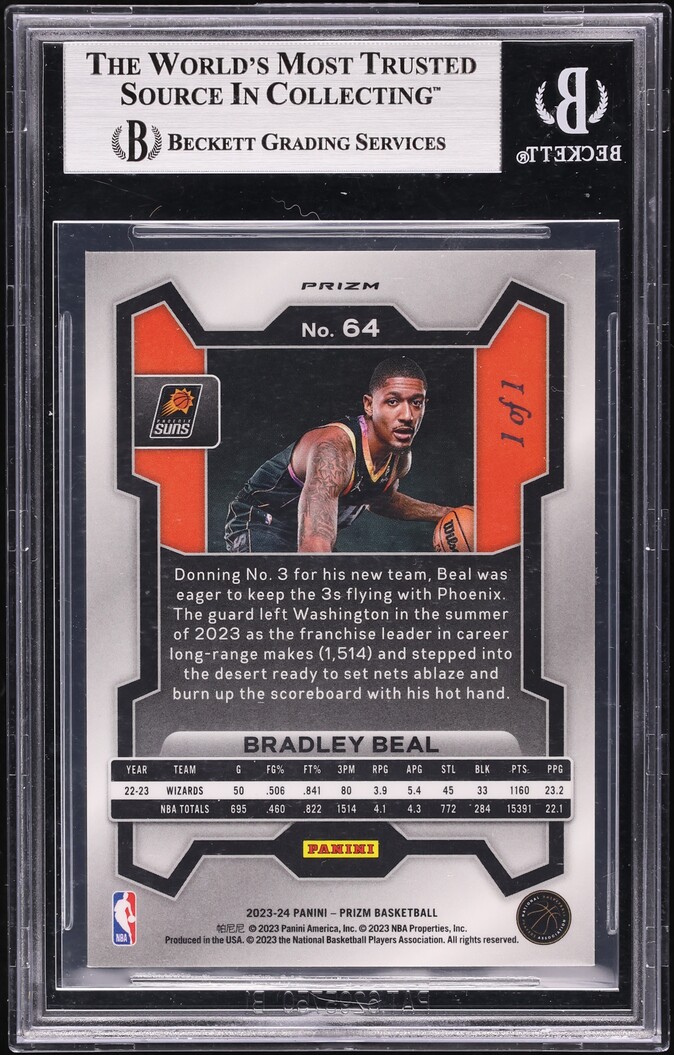 2023 Panini Prizm Black Shimmer FOTL Bradley Beal 1/1 #64 BGS 9 MINT