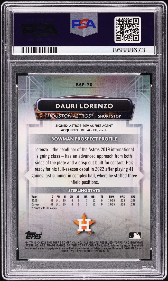 2022 Bowman Sterling Red Refractors Dauri Lorenzo PROSPECT /5 #BSP-70 PSA 10 GEM MINT