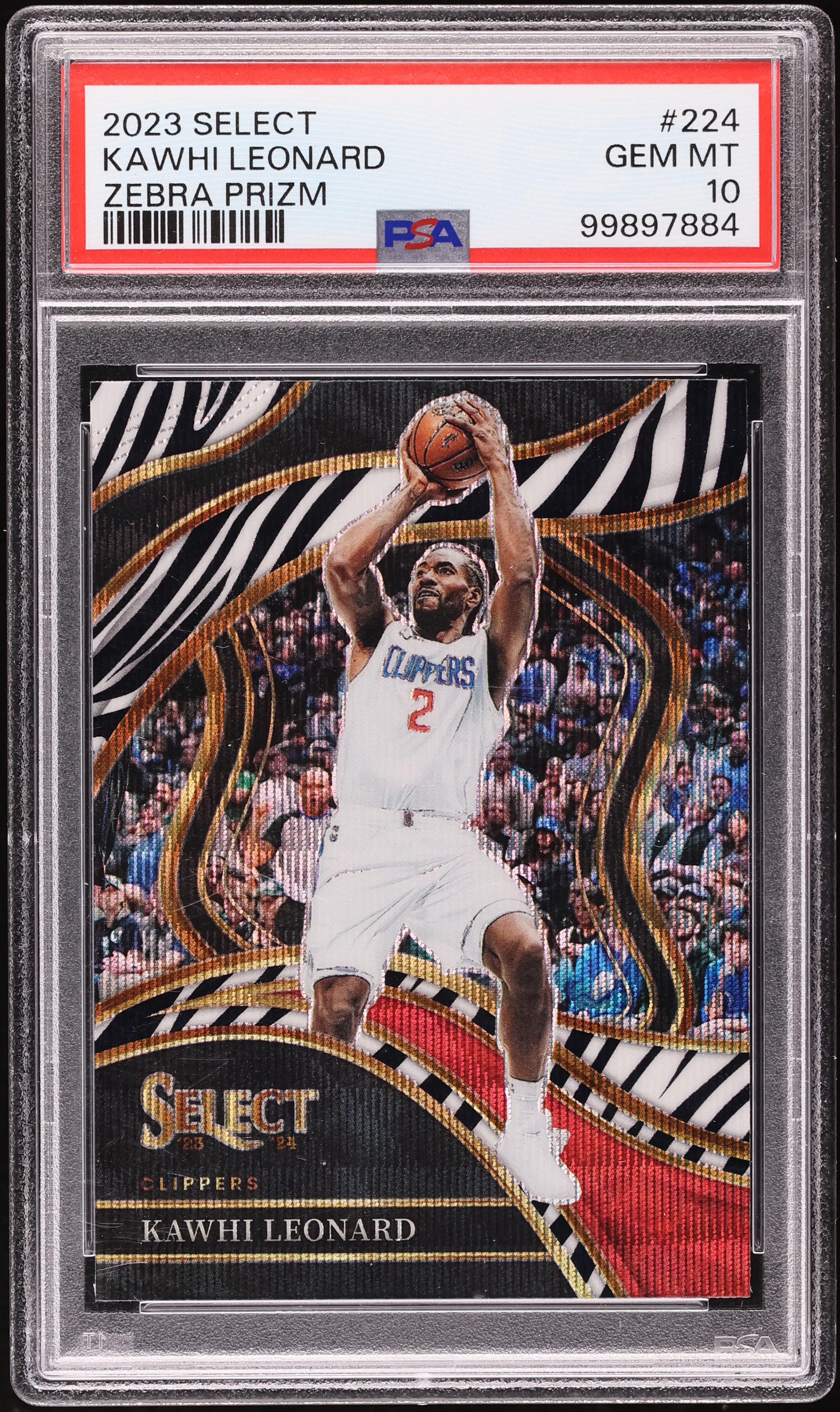 2023 Select Courtside Zebra Prizm Kawhi Leonard #224 PSA 10 GEM