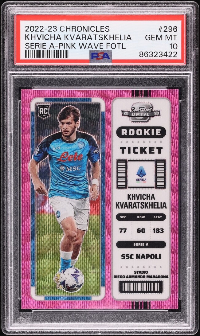 2022 Panini Chronicles Pink Wave FOTLl Khvicha Kvaratskhelia ROOKIE 1/19 #296 PSA 10 GEM MINT