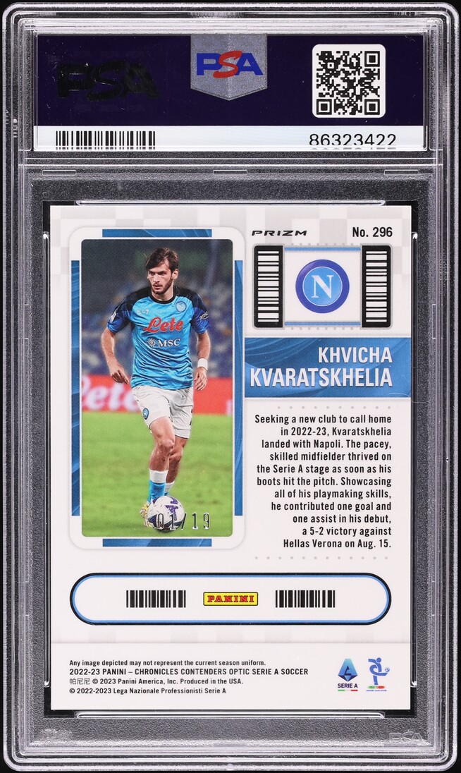 2022 Panini Chronicles Pink Wave FOTLl Khvicha Kvaratskhelia ROOKIE 1/19 #296 PSA 10 GEM MINT