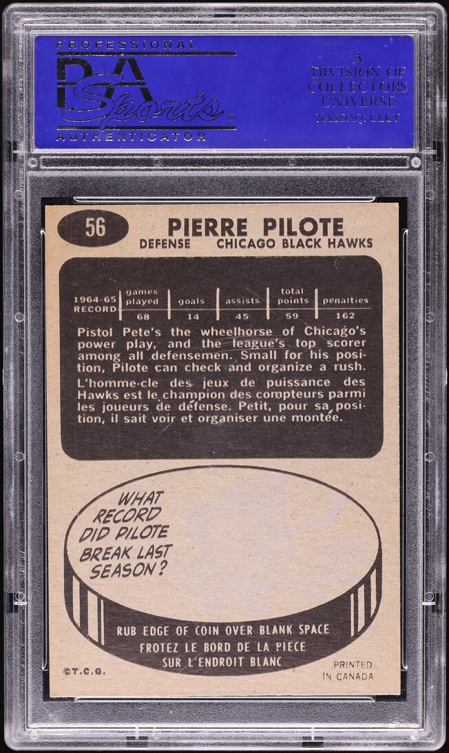 1965 Topps Hockey Pierre Pilote #56 PSA 8 NM-MT
