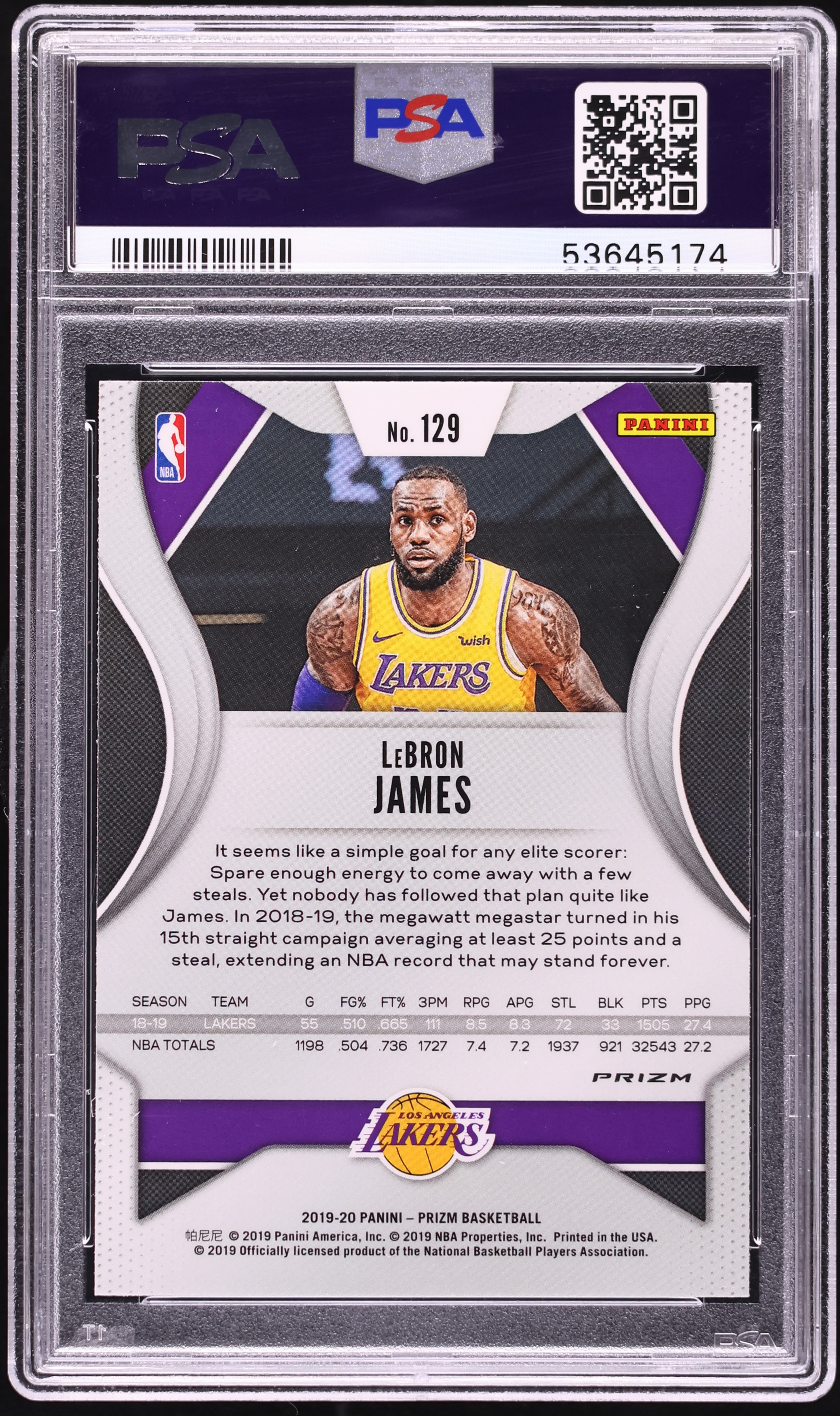 2019 Panini Prizm Silver LeBron James #129 PSA 9 MINT on Fanatics