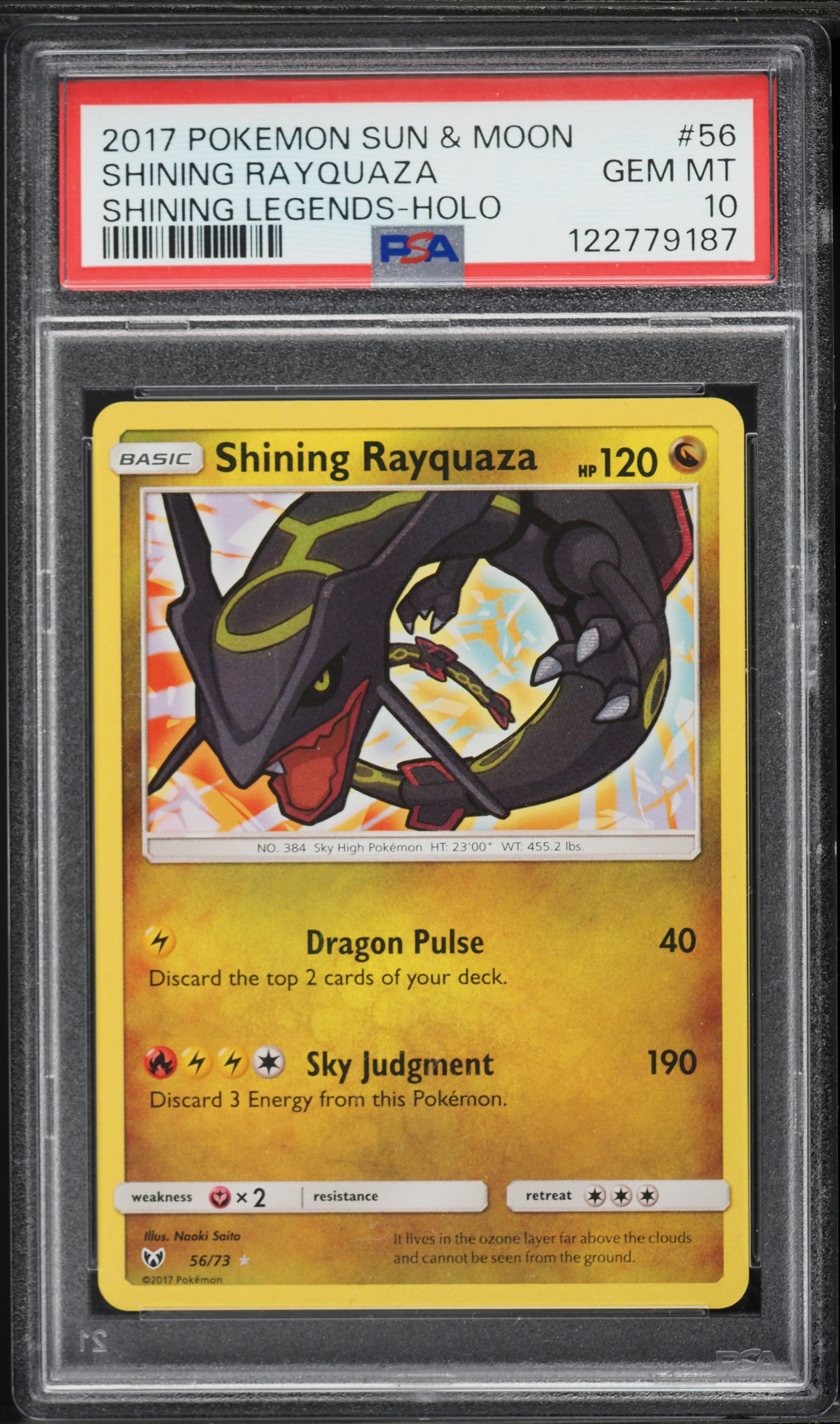 2017 Pokemon Sun & Moon Legends Holo Shining Rayquaza #56 PSA 10