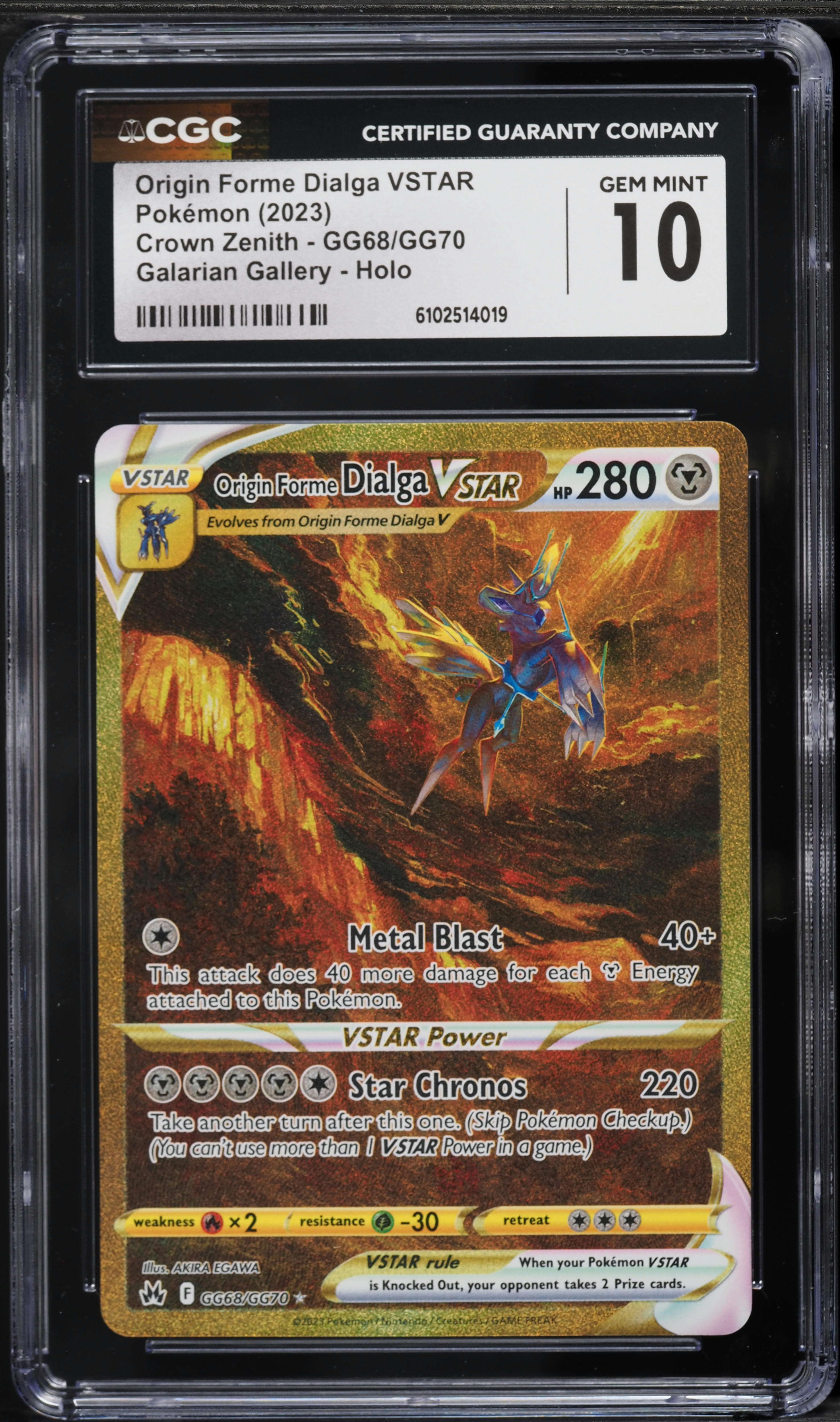 gold dialga pokemon card Origin Forme VSTAR - 210/189 [1] Metal Blast (40+) This attack does 40 more damage for each Metal Energy attached to this Pokémon Origin Forme Dialga VSTAR 210/189