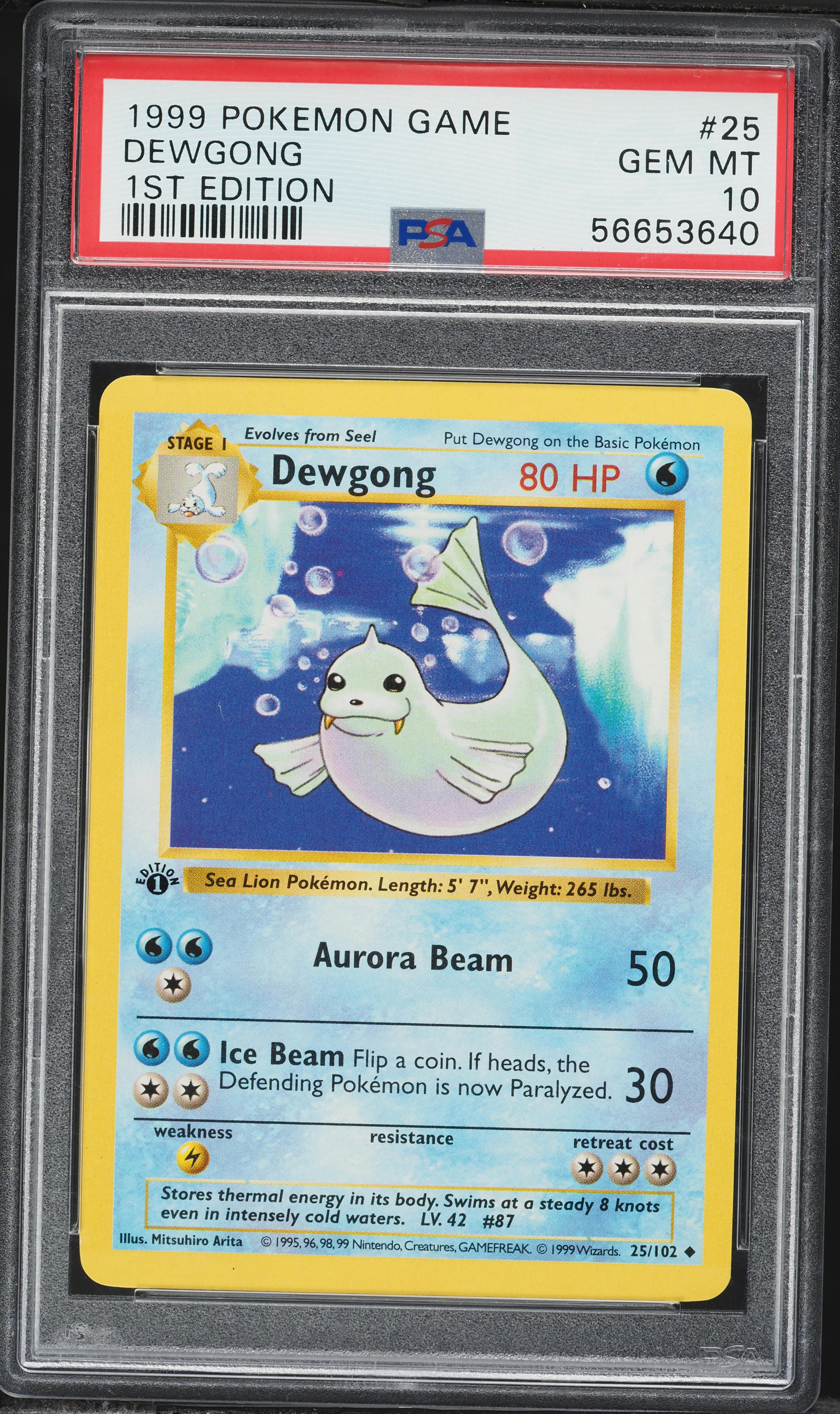 1999 Pokemon Base Set Shadowless 1st Edition Dewgong #25 PSA 10 