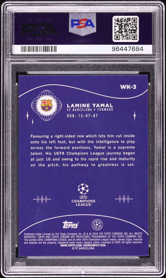 2023 Topps Chrome UEFA Wonderkids Lamine Yamal ROOKIE #WK-3 PSA 10 GEM MINT