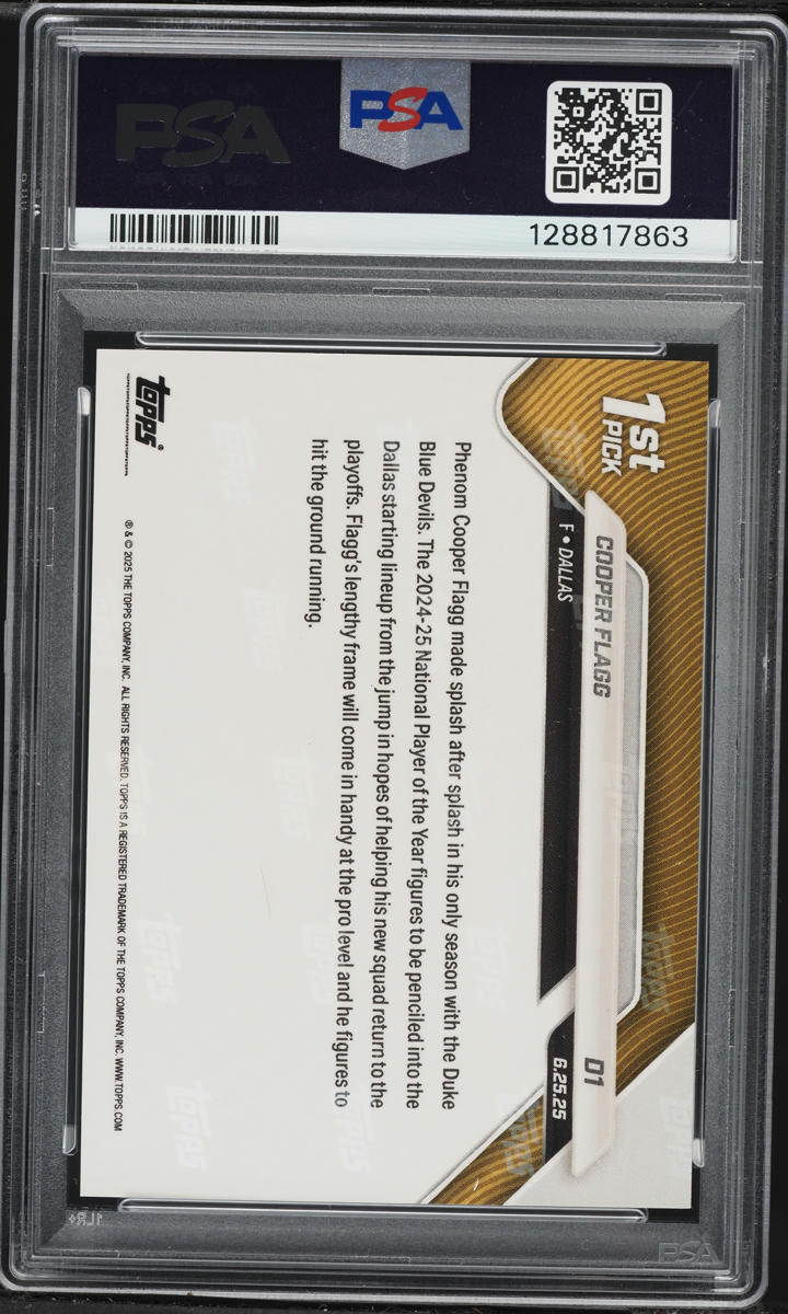 2025 Topps Now Draft Green Foil Cooper Flagg ROOKIE /99 #D1 PSA 9 MINT
