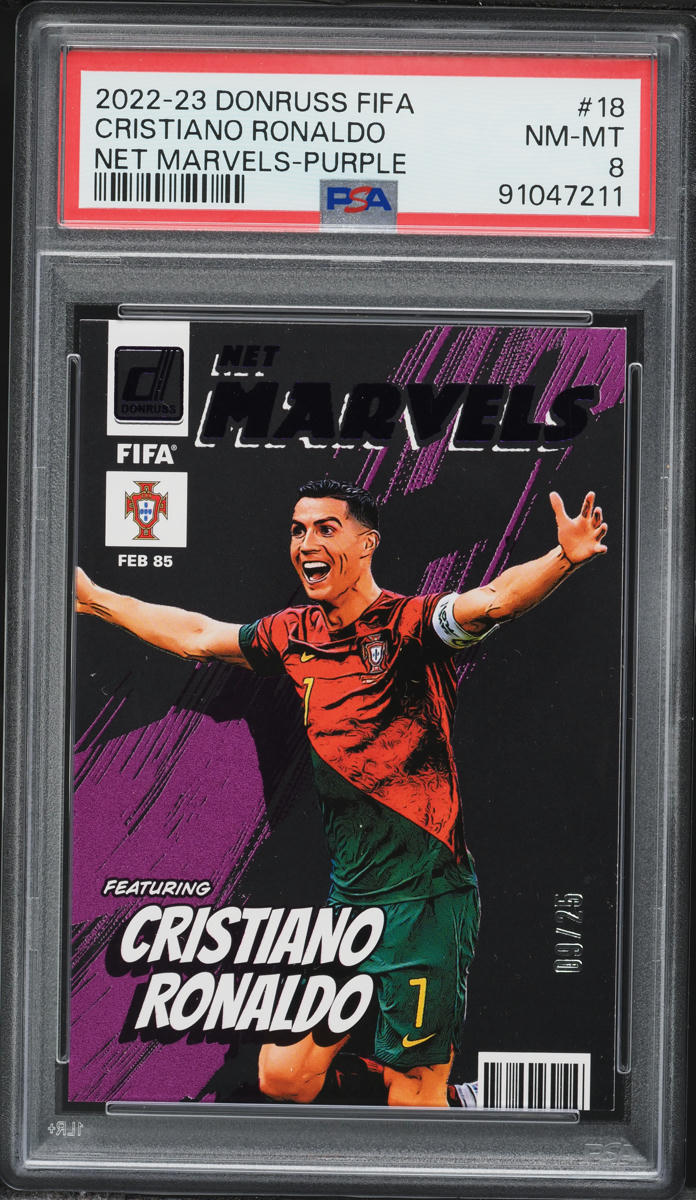 2022 Donruss FIFA Net Marvels Purple Cristiano Ronaldo /25 #18 PSA 8 NM-MT