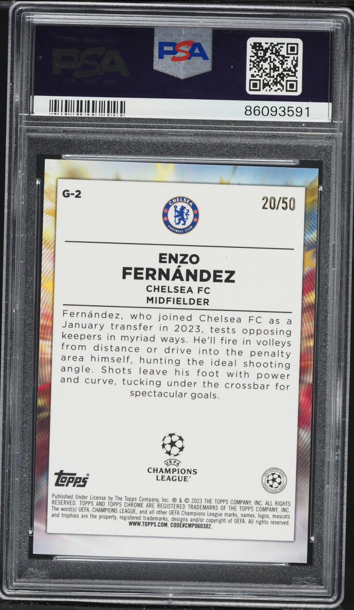 2022 Topps Chrome UEFA Club Competitions Golazo Gold Refractor Enzo Fernandez ROOKIE /50 PSA 10