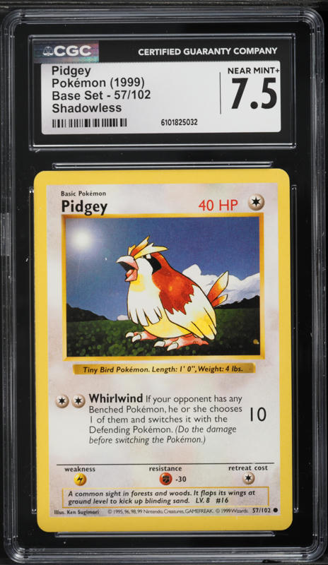 1999 Pokemon Base Set Shadowless 1st Edition Pidgey #57 CGC 7.5 NRMT+
