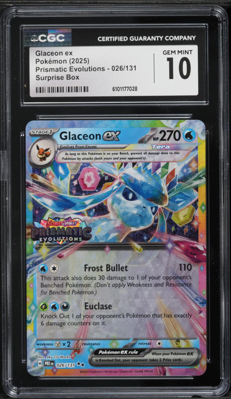 2025 Pokemon Scarlet & Violet Prismatic Evolutions Surprise Holo Glaceon EX #26 CGC 10 GEM MINT