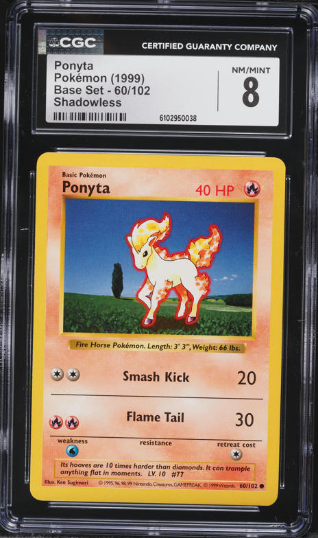1999 Pokemon Base Set Shadowless Ponyta #60 CGC 8 NM-MT